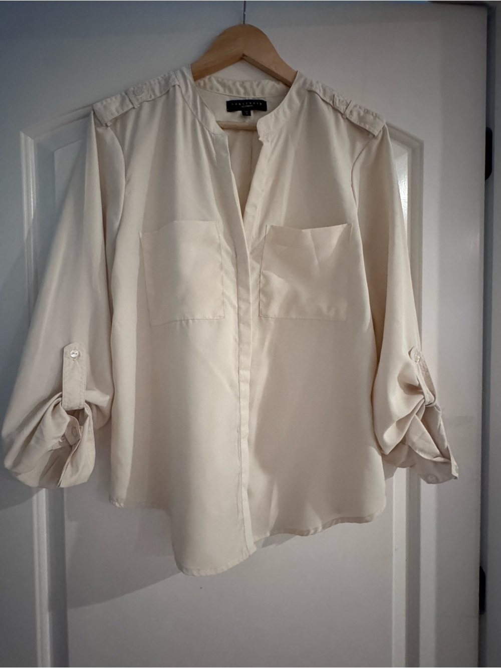 Sanctuary Cream Roll-Tab Pocket Blouse